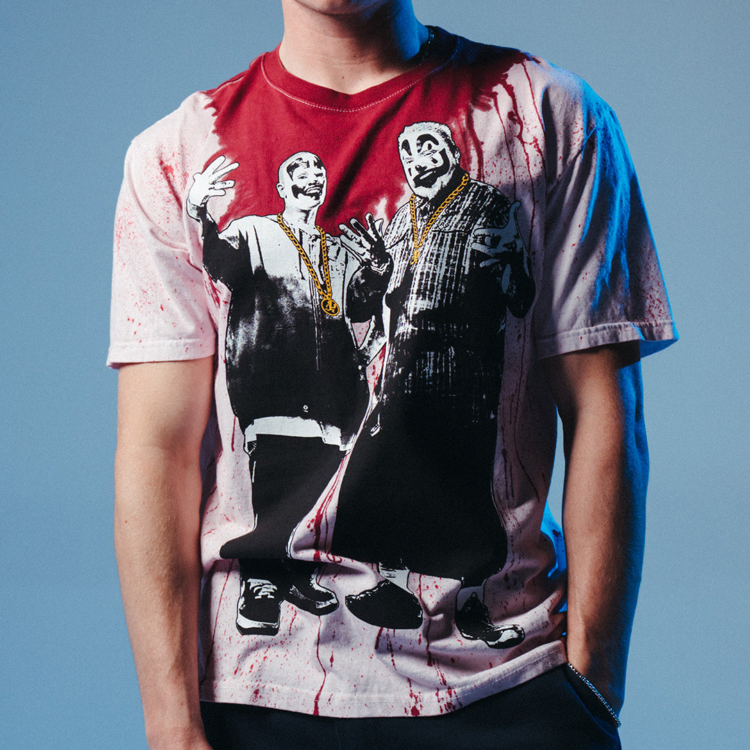 "Whadup" T-Shirt In Red Blood Splatter Dye