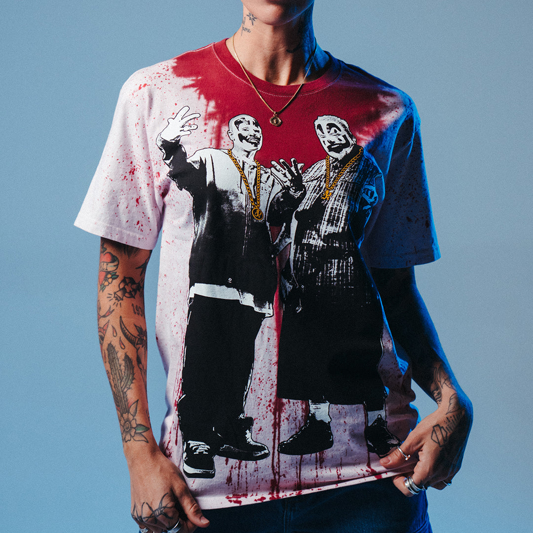 "Whadup" T-Shirt In Red Blood Splatter Dye