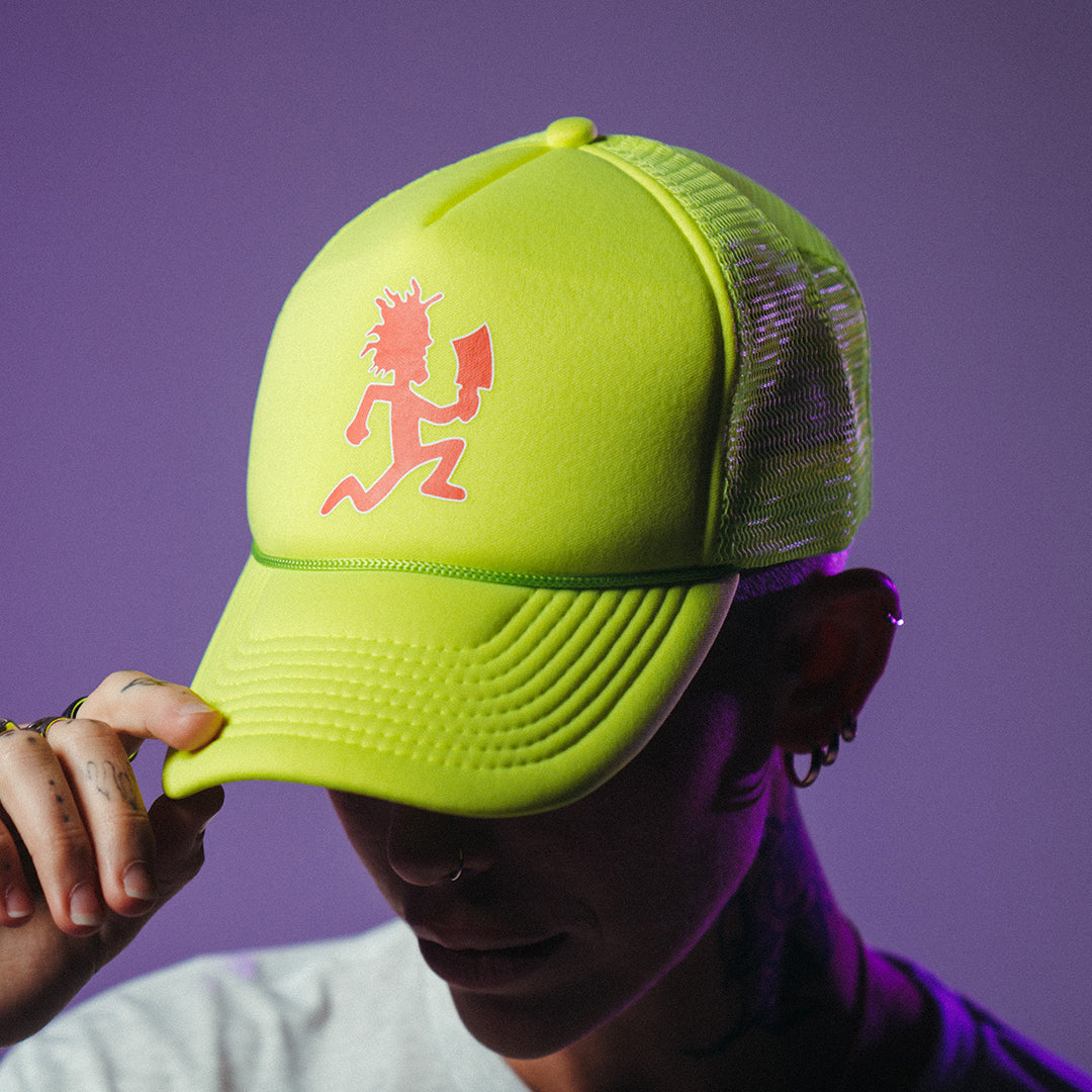 "Hatchetman" Trucker Hat In Neon Yellow