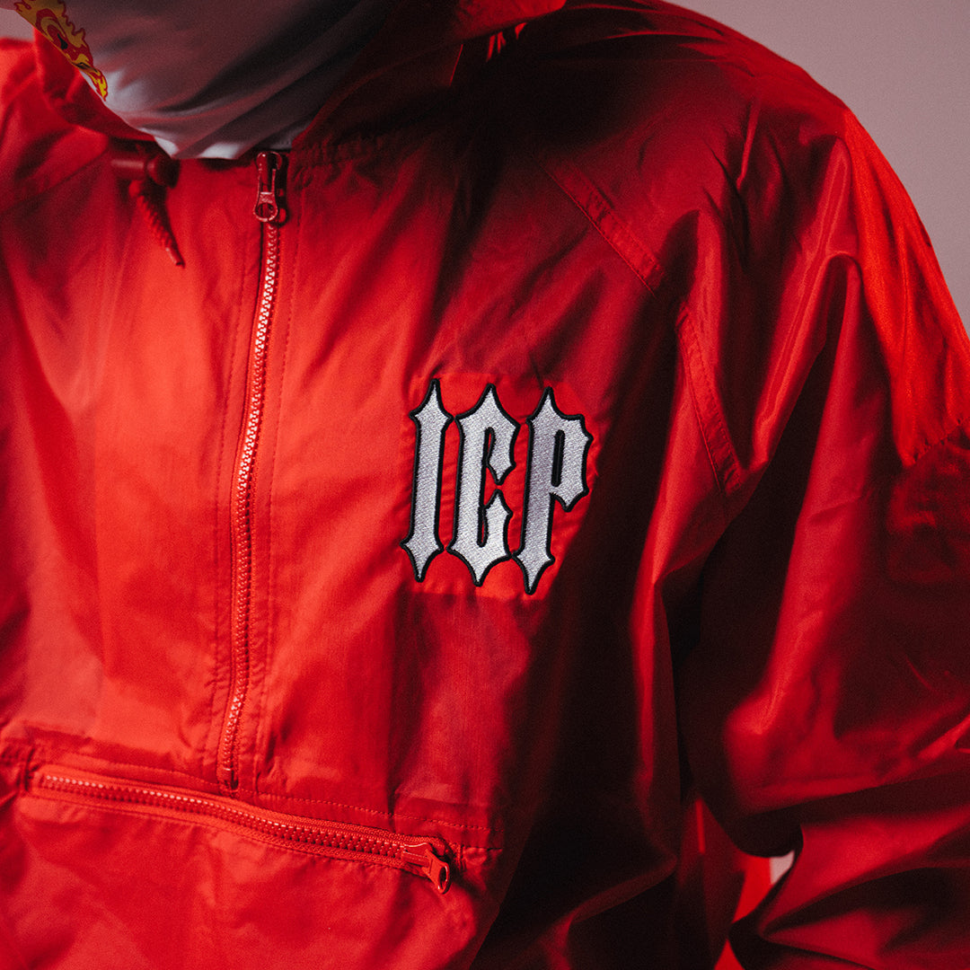 "ICP" Embroidered Hooded Windbreaker In Red