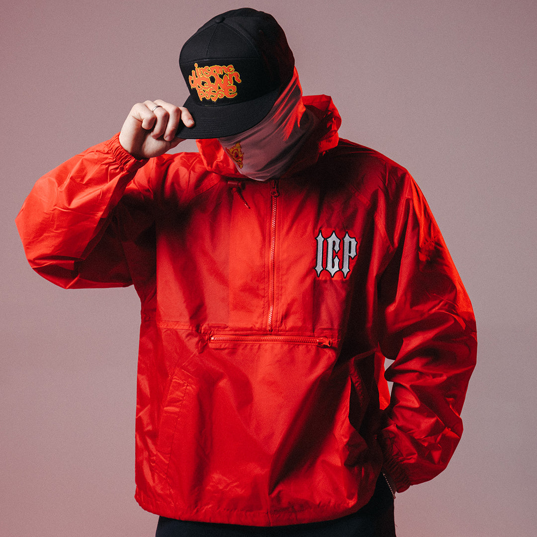 "ICP" Embroidered Hooded Windbreaker In Red