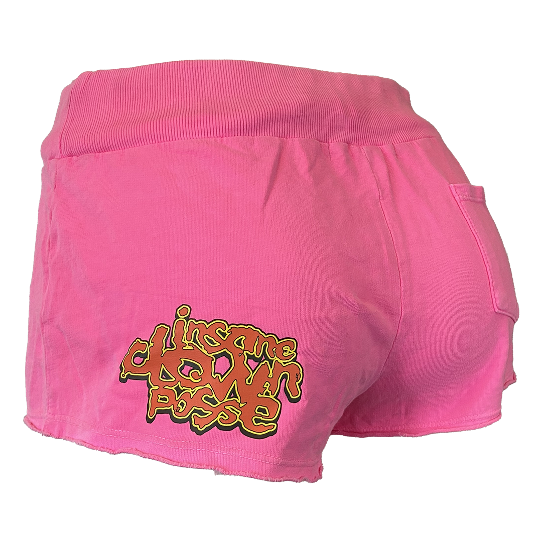 "Spooky Clowns Stack Logo" Women's Fleece Shorts In Hot Pink