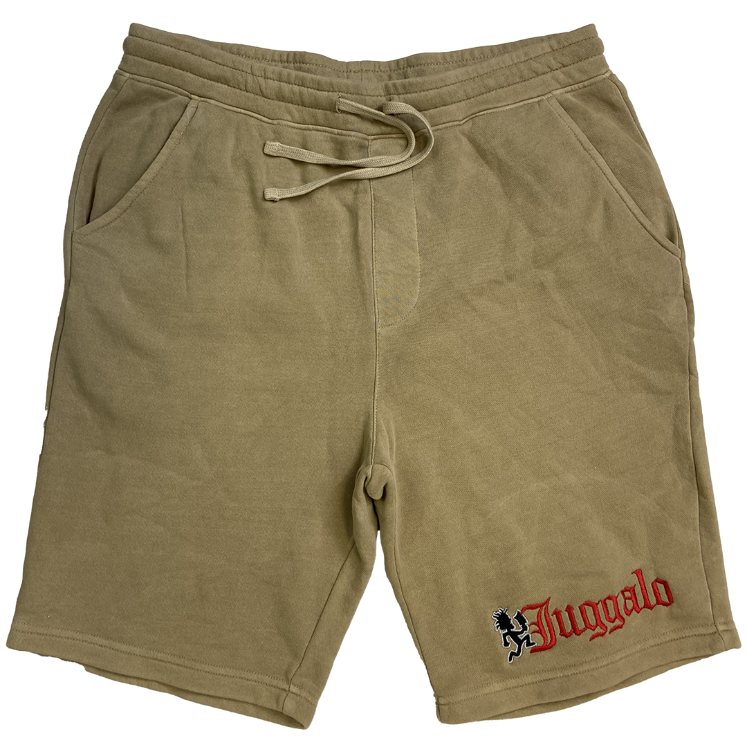 "Juggalo" Embroidered Shorts In Tan