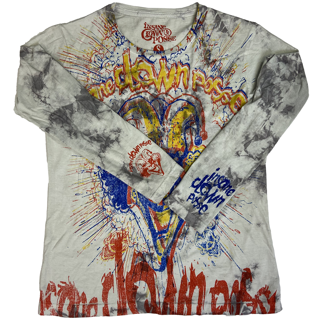 "Bang Bang Posse" Womens Long Sleeve T-Shirt In Tie Dyed Grey