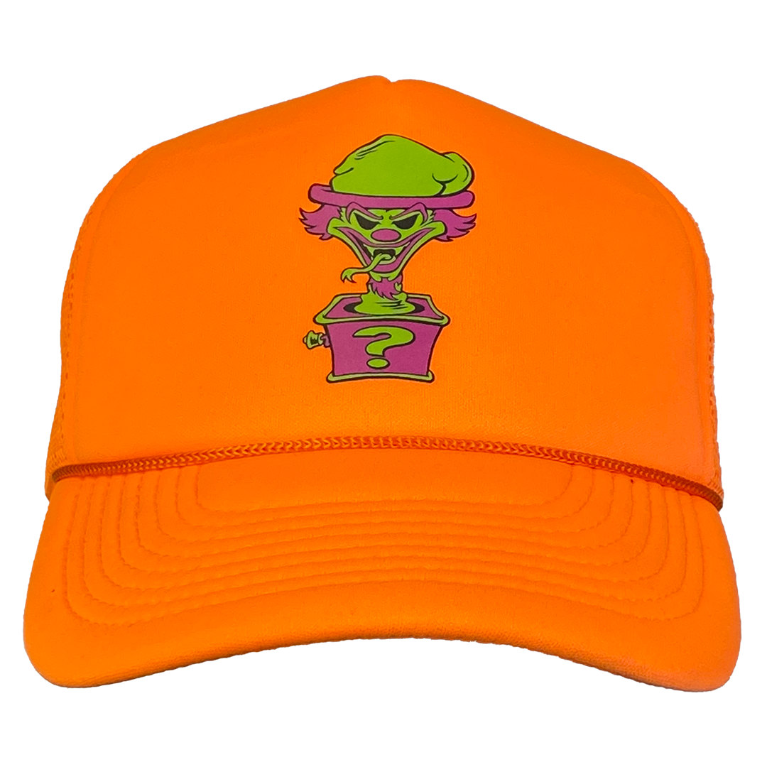 "Riddle Box" Trucker Hat In Neon Orange