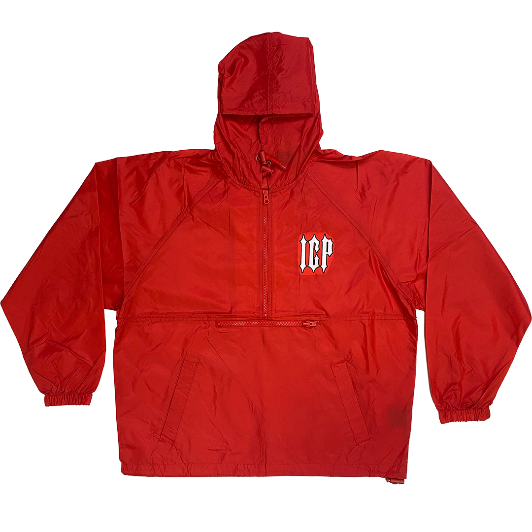 "ICP" Embroidered Hooded Windbreaker In Red