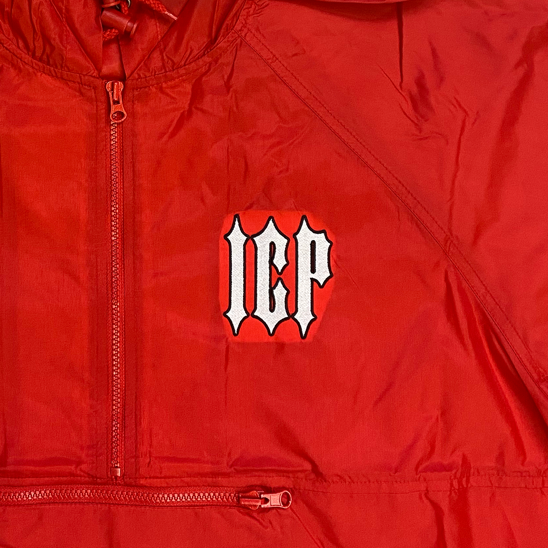 "ICP" Embroidered Hooded Windbreaker In Red