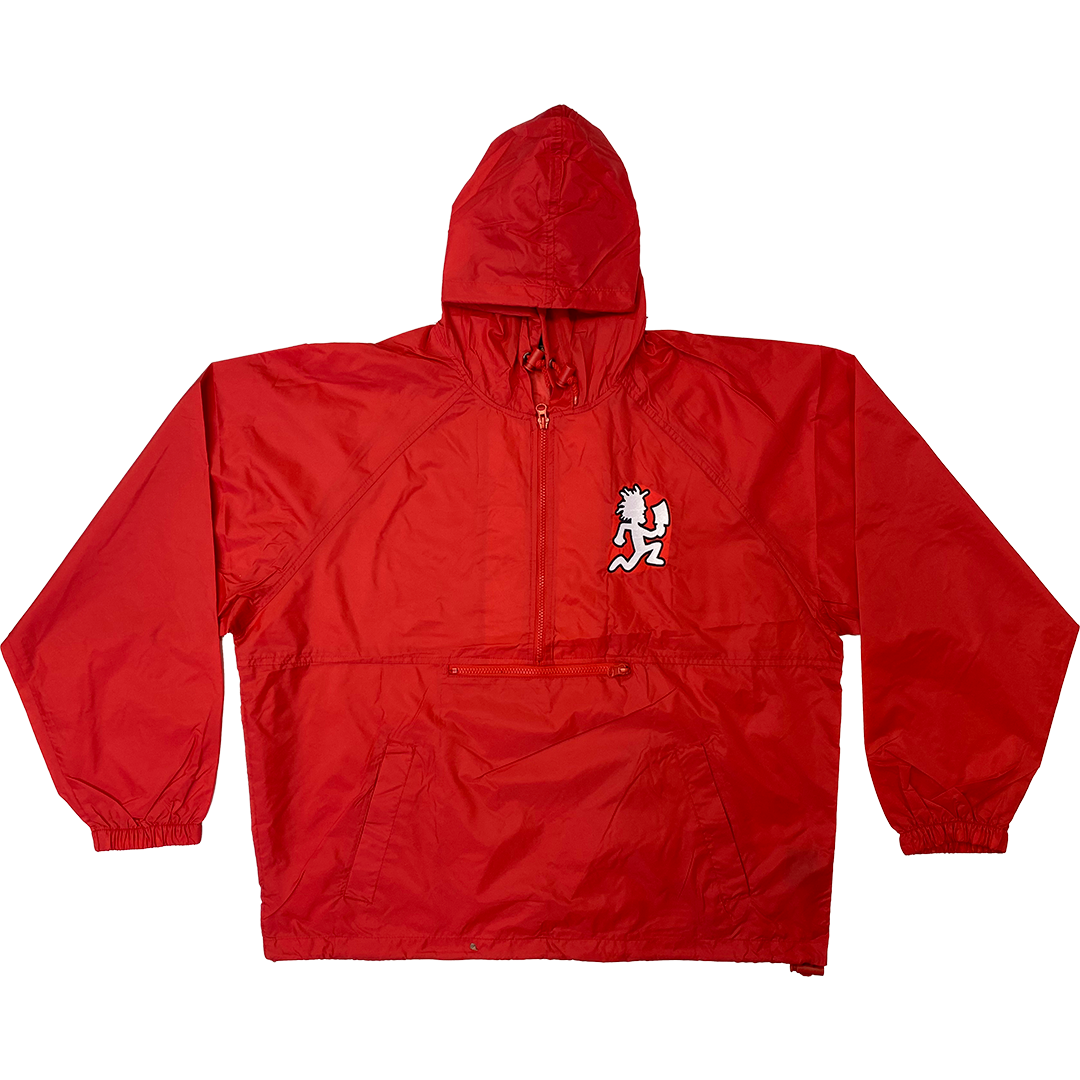 "Hatchetman" Embroidered Hooded Windbreaker In Red