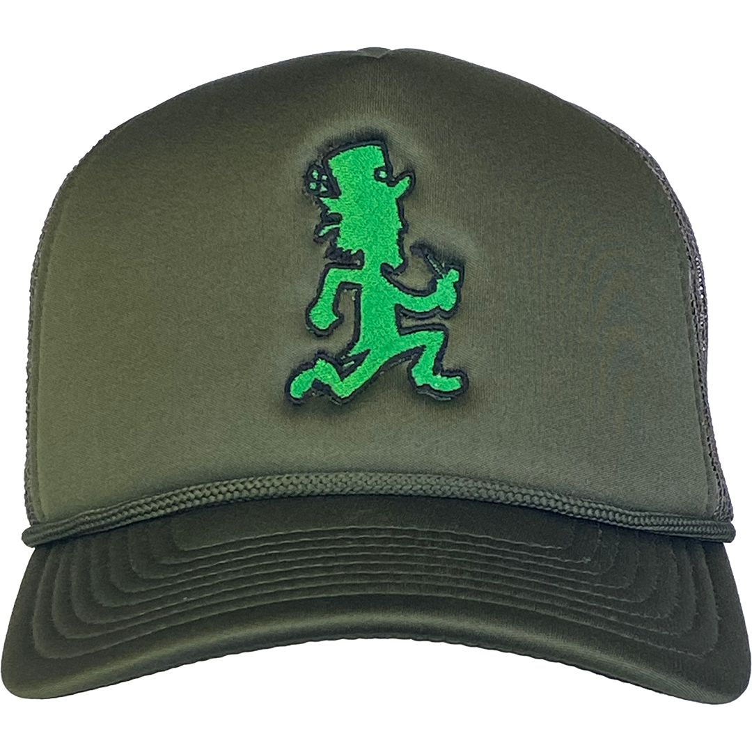 "Luckyman" Trucker Hat In Olive Green