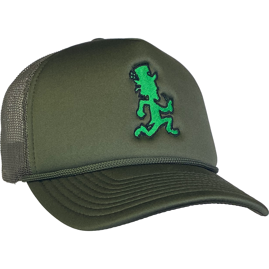 "Luckyman" Trucker Hat In Olive Green