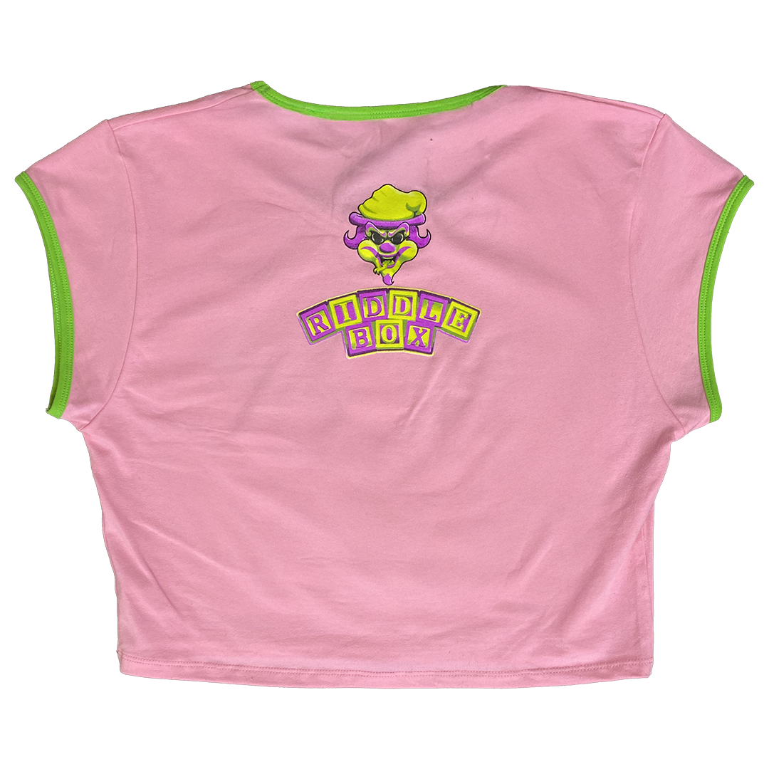 "Baby Riddle Box" Women's Belly T-Shirt In Pink