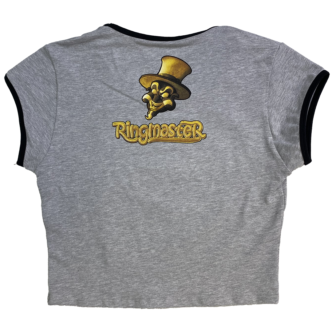 "Baby Ringmaster" Women's Belly T-Shirt In Grey