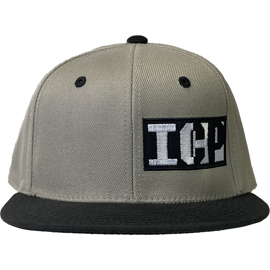 "Block Logo" Fitted Flat Bill Hat In Grey