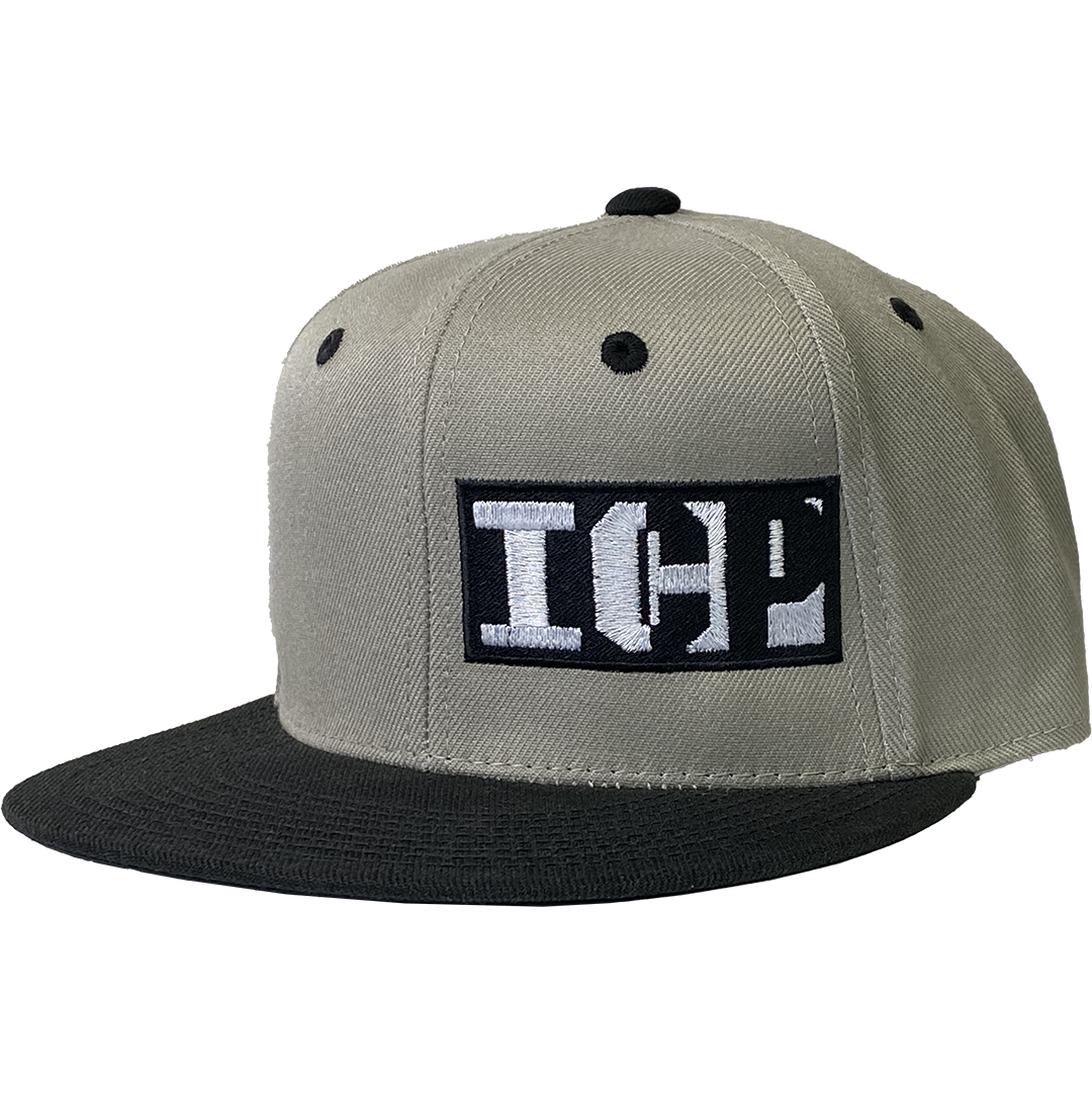 "Block Logo" Fitted Flat Bill Hat In Grey