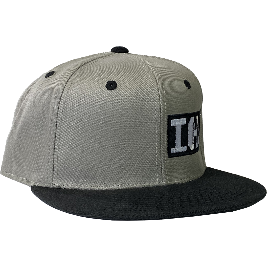 "Block Logo" Fitted Flat Bill Hat In Grey