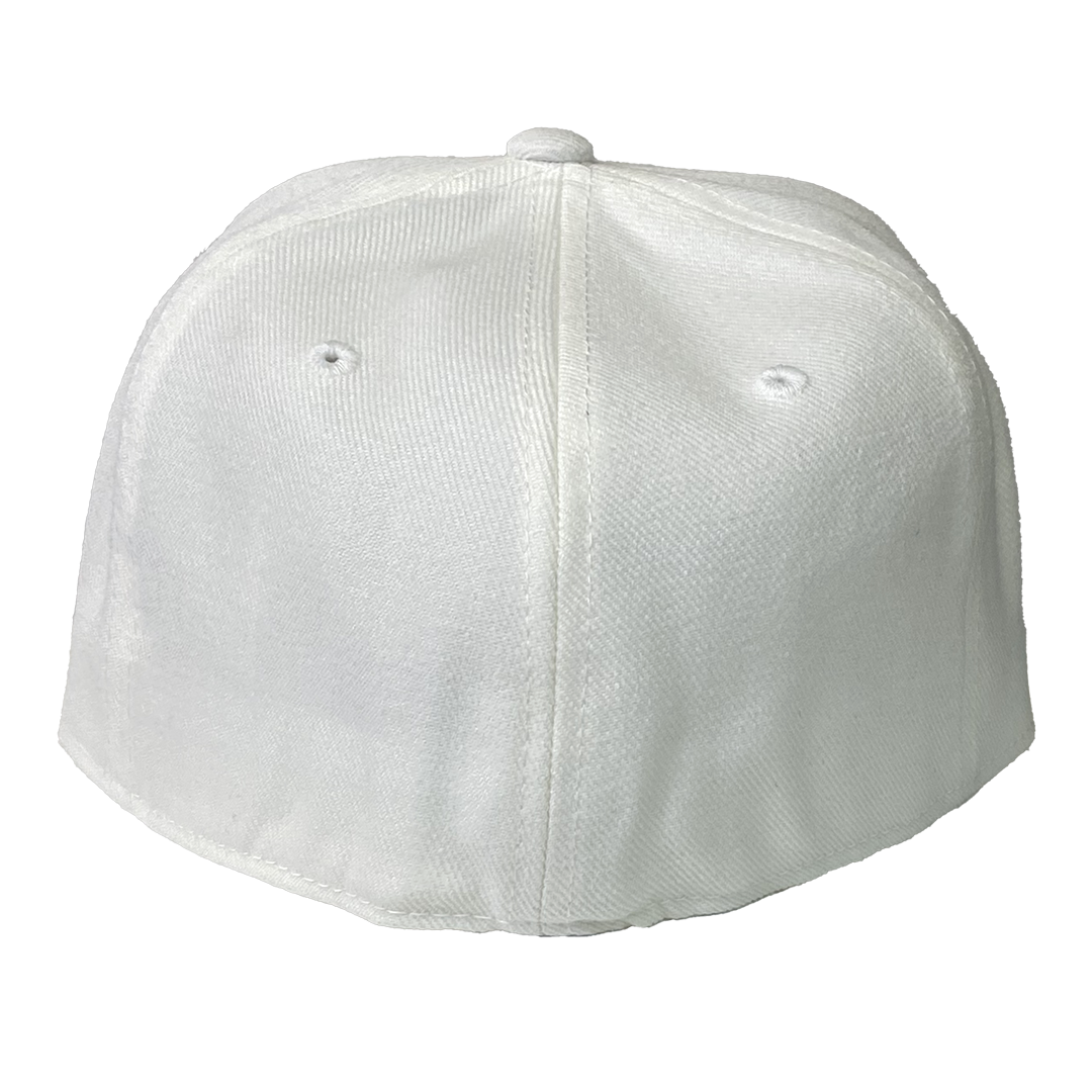 "Block Logo" Fitted Flat Bill Hat In White