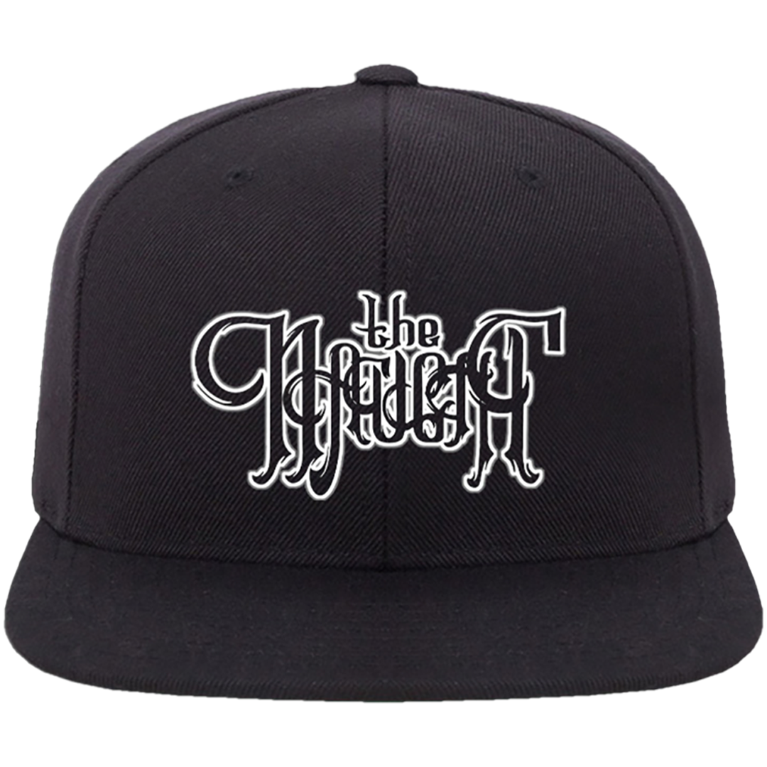 Naught Text Black Flatbill Snapback Hat in Black