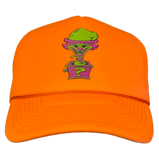 "Riddle Box" Trucker Hat In Neon Orange