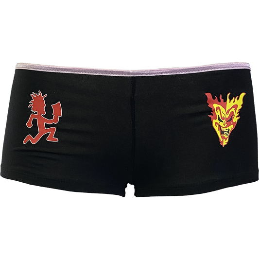 "Hatchetman Jeckel Brothers" Booty Shorts In Black With Pink Waist