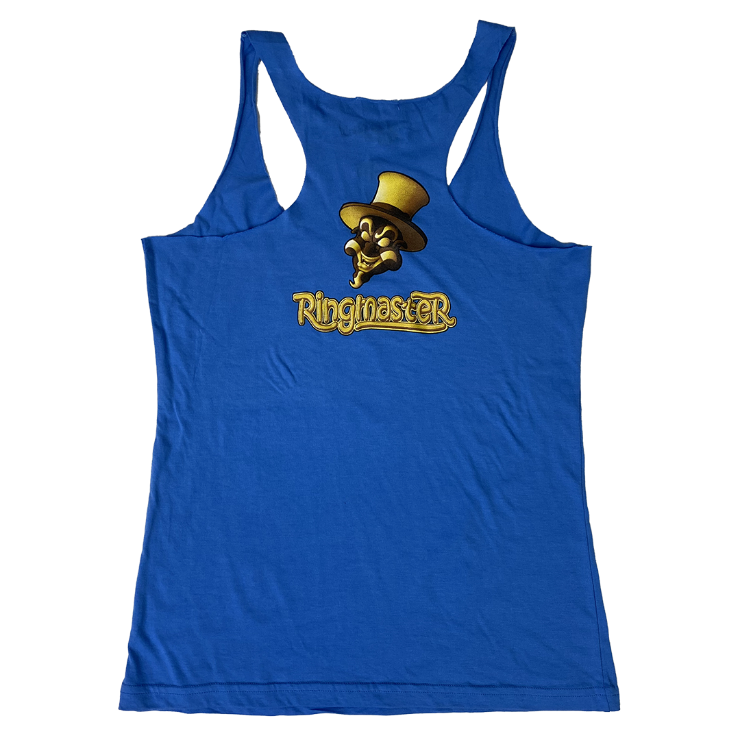 "Baby Ringmaster" Womens Raw Edge Tank Top In Blue