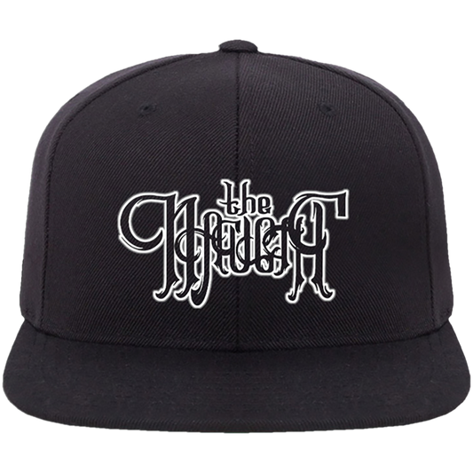 Naught Text Black Flatbill Snapback Hat in Black